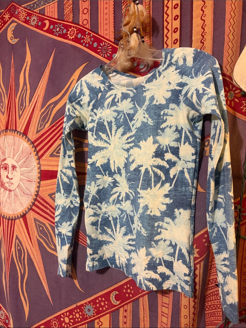Billabong Blue and White Palm-Print Long Sleeve Tee